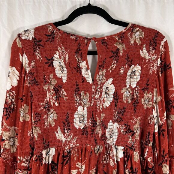 Torrid Blouse Women's 1 1X Brown Floral Bell Long Sleeve Round Neck Rayon - Picture 8 of 9